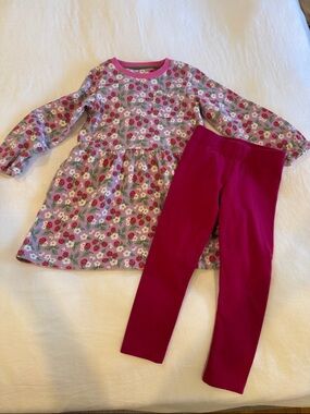 Mini Boden Purple Floral Tunic and Raspberry Leggings Set